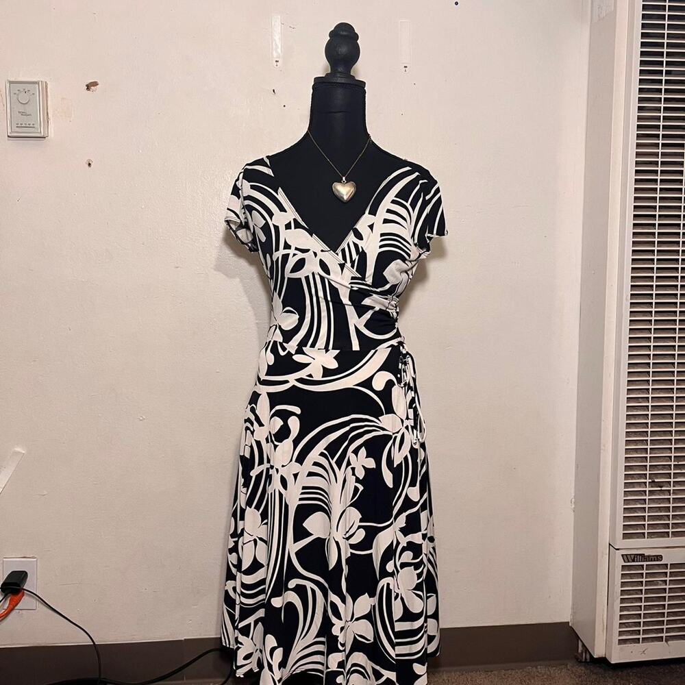 Dark fairy core maggy london black & white floral mini dress with tie